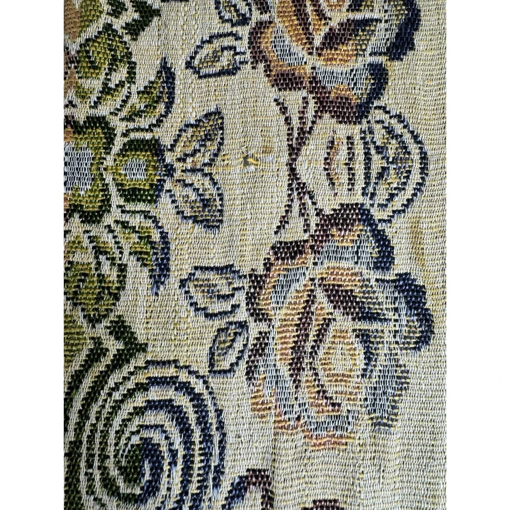 Vintage Woven Tapestry Table Runner Mosque Architecture Floral Fringed Cream